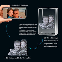 Personalisierter 3D Kristall mit Foto - 24-Eckiger Glasblock mit Lasergravur und LED-Sockel für besondere Erinnerungen