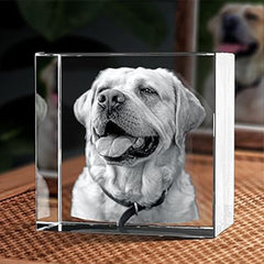 Personalisierter 3D Kristall mit Foto - Rechteckiger Glasblock mit Lasergravur, LED-Leuchtsockel, einzigartiges Geschenk zur Erinnerung und Dekoration