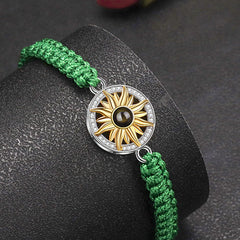 Personalisierte Goldener Sonne Kreis Armband mit Bild im Stein - Verstellbares handgefertigtes Flecht Segeltau Armband Geschenk