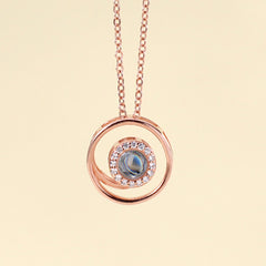 925 Silber Projektionskette – Runder Anhänger mit Bild & Strassperle im Spiral-Design