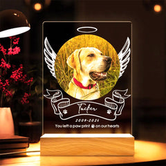 Personalisierter Beleuchteter Haustiere Bilderrahmen mit Foto und Gravur - LED Nachtlicht mit Engelsflügel,Gedenkgeschenke für Hunde&Katzen