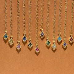 925 Silber Personalisierte Geburtsstein kette mit Wellenkette – Kleeblätter im Rhombisches Anhänger, Geschenke für Sie