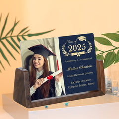 Personalisierter Holz oder Acryl Fotorahmen zur Erinnerung Schulabschluss, Individueller mit Gravur – Foto, Name, Hochschule, Studiengang