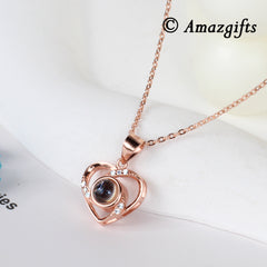 Personalisierte Halskette mit Foto Drin im Stein - Rotierendes Herz Anhanger mit bild