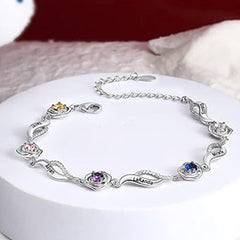Personalisiertes Rosen Armband mit Namen & Geburtssteinen – Wählbar mit 1–6 Rosen, bedeutungsvolles Geschenk für sie