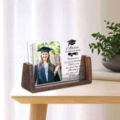 Personalisierter Abschlussbilderrahmen mit Foto & Gravur – Beleuchteter Dekoartikel mit Graduation Hat & Urkunde, Kreatives Abschlussgeschenk