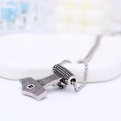 Vintage Silber Foto Projektion Halskette mit Bild im Stein für Männer - Thors Hammer mit Tiger