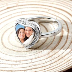 Personalisierter 925 Silber Herz Ring mit Foto und Gravur - Fotogeschenke für Sie