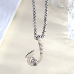 925 Silber Angelhaken kette mit bild im stein für männer – Personalisierbare Fotogravur Geschenk für Ihn