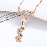 Personalisierte Namenskette mit Geburtsstein MOM & Babyfuß Anhänger– Perfekte Geschenk für Mom Oma Sie