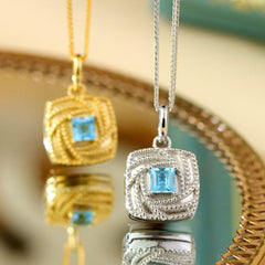 Personalisierte 925 Silber Foto Medaillon Kette – Unendlichkeits Quadratischer Anhänger mit blauem Zirkonia, Erinnerungs Geschenk für Frauen