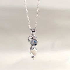 Personalisierte 925 Silber Delfin Wal Fisch Projektion Kette mit bild im Stein - Gravur Foto Geschenk für Sie