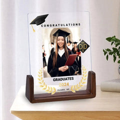 Personalisierter Beleuchteter LED Bilderrahmen mit Fotos & Gravur - Abschlussabzeichen, Schulabschluss Erinnerungsgeschenk