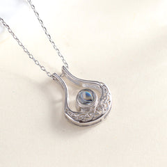925 Silber Projektionskette mit Bild im Stein – U-förmiger Tropfen mit filigranem Muster