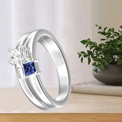 Personalisierter 925 Silber Geburtsstein Ring Doppelring mit 2 quadratischen Steinen – Name & Innengravur, perfekte Geschenk für Sie Ihn