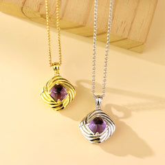 925 Silber Personalisierte Foto Medaillon Kette mit Bilder &Text – Vintage Quadratischer Anhänger mit Natürlichem Amethyst,Geschenk für Frauen