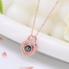 Personalisierte Foto Kette mit Bild im Stein - Herz Sperren Anhänger, Elegantes Geschenk für Sie