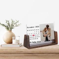Personalisierter Acryl-LED-Bilderrahmen mit Holzsockel – Individueller Kalender, Foto & Botschaft, Perfektes Geschenk für Muttertag & Jubiläum