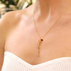 Personalisierte Y-Kette mit vertikalem Namensanhänger, Geburtsblume & Geburtsstein – Perfektes Geschenk
