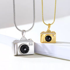 925 Silber Personalisierte Foto Medaillon Kette mit Bilder & Text– 3D Kamera Anhänger mit Onyx,Erinnerungs Geschenk für Männer Frauen Partner