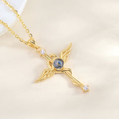 Personalisierte Silber Medizinische Engel Engelsflügel & Äskulapstab Kette mit Bild im Stein – Schutz & Erinnerung für Sie