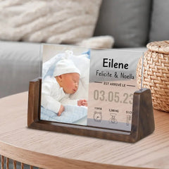 Personalisierter LED-Bilderrahmen mit Foto und Gravur – Individuelles Neugeborenen-Geschenk mit Name, Geburtszeit, Gewicht und Größe