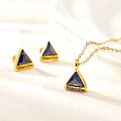 Personalisierte Dreieckiger Geburtsstein kette Ohrring mit Gravur - perfekte Geschenk für Sie Mama