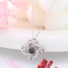 925 Sterling Silber Personalisierte Projektion Kette mit Foto drin im Stein - Unendlichkeit Kleeblatt