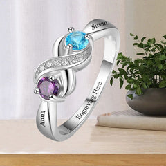 Personalisierter Geburtsstein Unendlichkeitszeichen Ring mit Namensgravur & Innengravur – Perfektes Geschenk für Mama oder die Liebste