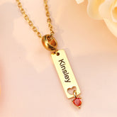Personalisierte Länglicher Kette - Bar Anhänger mit Herz Geburtsstein und Gravur