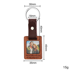 Personalisierter Foto Leder Holz Schlüsselanhänger mit Worte, Mini-Fotorahmen,Kreatives Erinnerungs Geschenk