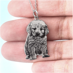 925 Sterling Silber Personalisierte Skizzen-Halskette – Gravur von Haustier, Person oder Symbol, mit Text & Geschenkbox