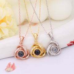 925 Silber Personalisierte Projektion Kette mit Foto im Stein - Rotierendes Rose Blume Anhanger