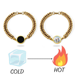 Personalisierte Moderne Dicke Stahlkette Schwarzer Runden Armband mit verstecktem Foto & Gravur - Perfekte Geschenk für Männer