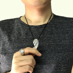 925 Silber Personalisierte Foto Medaillon Kette – 3D Engelsflügeln Anhänger, Wächter Geschenke für Männer