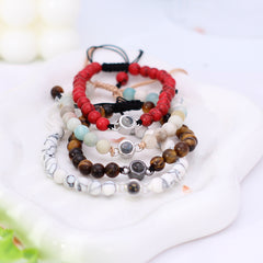 Geflochtene Perlen Armband mit Bild – Personalisierte Geschenke für Sie & Ihn - Amazonit/Tigerauge/Türkis