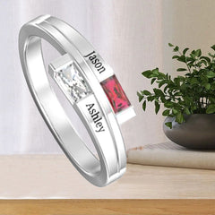 Personalisierter 925 Silber Geburtsstein Ring – Rechteckiger Diamantring, perfektes Geschenk zum Muttertag oder Valentinstag