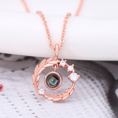 925 Silber Personalisierte Halskette mit Bild im Stein - Feder Kreis Anhängerkette mit Foto Drin