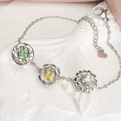 Personalisiertes Drehbares Geburtsblumen Armband mit Geburtssteinen – 1–9 Blumen wählbar, spielbarer Schmuck Geschenk für Sie