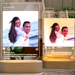 Personalisierte LED Fotolampe mit Holzsockel, Farbbilder & Text – Schlafzimmer, Hochzeit, Party & Werbung Dekorationen Geschenk