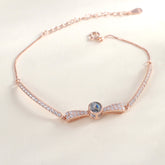 Personalisiertes Zirkonia Schleife Armband mit Bild im Stein – 925 Silber, Foto & Gravur, Erinnerungs Geschenk für Sie