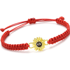 Personalisierte Goldener Sonne Sonnenblume Armband mit Bild im Stein - Verstellbares handgefertigtes Flecht Segeltau Armband Geschenk