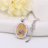 Personalisierte Foto-Projektion Kette mit Bild im Stein - Goldener Lebensbaum Oval Anhänger mit Foto-Amulett.
