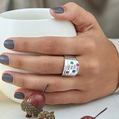 Personalisiertes Namensring mit Geburtsstein - 5 Namen Geburtssteine ,Mehrfach Ring Familienring für Mama