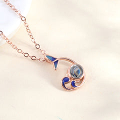 Personalisierte Delfin & Welle Ozeanische Kette mit Bild im Stein - Foto Gravur Projektion Erinnerungsgeschenk für Sie