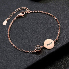 Personalisiertes Rundem Gravur Armband mit Bild im Stein – Runder Gravurplatte,Erinnerungsgeschenk für Sie