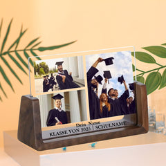 Personalisierter Holz & Acryl Fotorahmen Abschlussurkunde zur Abschlusserinnerung Erinnerung, Gravur Abschlussgeschenk mit Foto & Name