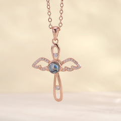 Personalisierte 925 Silber Engel Flügel Kreuz Kette mit Bild im Stein – Ein Foto Geschenk voller unendlicher Liebe