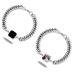 Personalisierte Dicke Stahlkette Schwarzer Quadratischer Armband mit Thermoaktive Foto - Gravur Geschenk für Männer