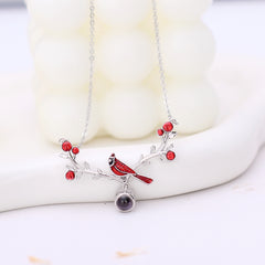 Personalisierte Projektions Kette „Roter Vogel auf roter Frucht“ – Foto & Text im Stein, Erinnerungs Geschenk für  für Sie